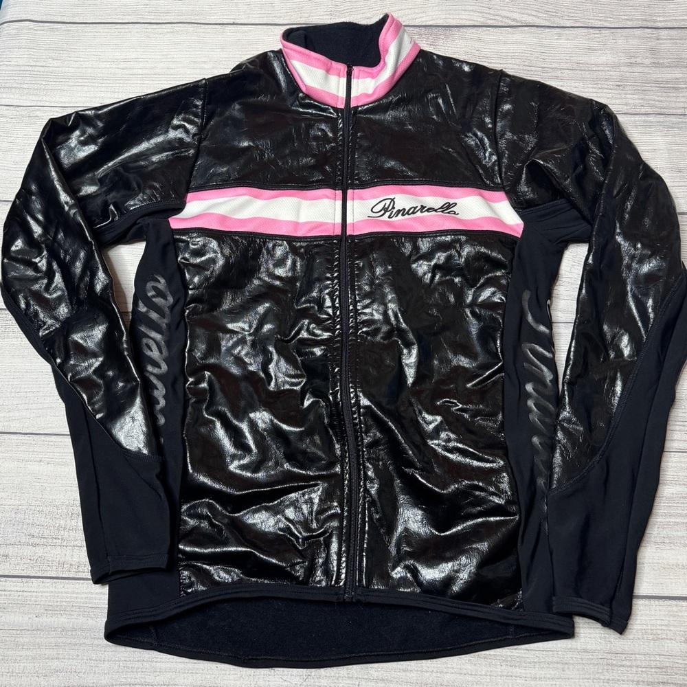 Pinarello Ladies Black Pleather Pink‎ Cycle Tour Jacket Size Small